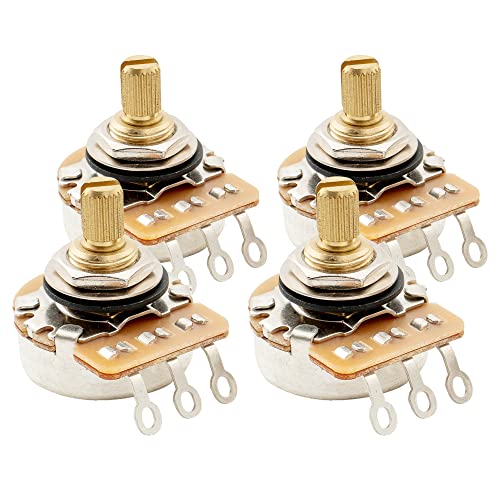 Musiclily Pro HD A250K Messing Zoll Größe Feines 24-Zähne Short Split Shaft Poti Audio Taper Potentiometer für E-Gitarre und Bass(4er Set) von Musiclily