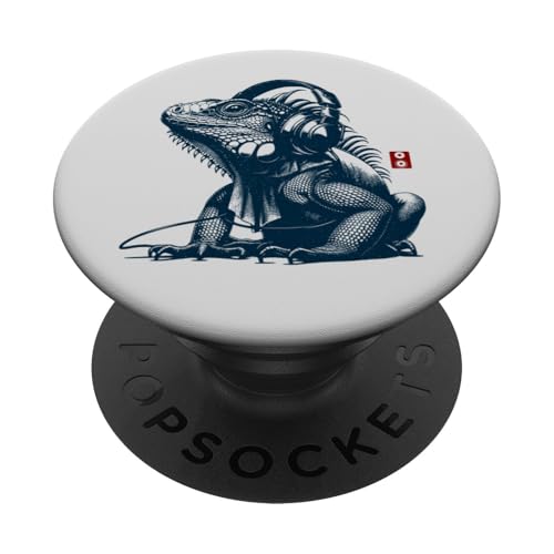 Leguan mit Kopfhörern - Musiktier Reptil PopSockets mit austauschbarem PopGrip von Musikalischer Leguan mit Kopfhörern