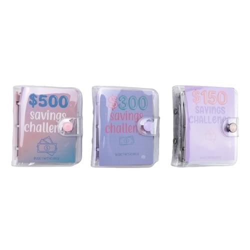 Muuoeou 3 Stk. Mini-Binder -Challenge 150/300/500 Spare-Geldbudgets Wie Abgebildet, PVC-Bargeld-Umschlagbrieftasche, Budget-Binder, Notebook-Budget von Muuoeou