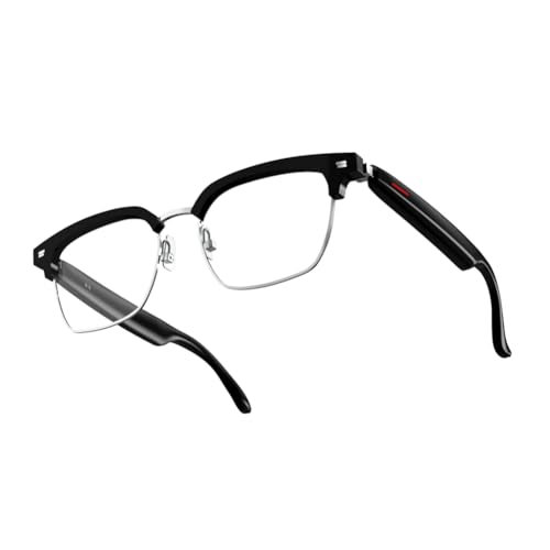 Muuoeou Drahtlose Bluetooth 5.0-Brille mit Kopfhörern, Freisprechen, Musik, Foto, Schwarz + Transparent D PC + CTA + TR90 + Nylon, 1 Set von Muuoeou