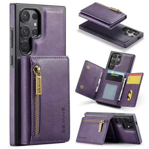 Mxinxiu 2-in-1-Schutzhülle für iPhone 13, Premium-Lederhülle, Reißverschluss, abnehmbare Brieftaschen-Schnalle, Violett von Mxinxiu