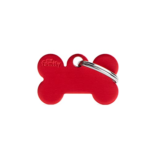 Plakette MyFamily Kleiner Knochen Alluminium Rot platte Hund kostenlosen Gravur von My Family