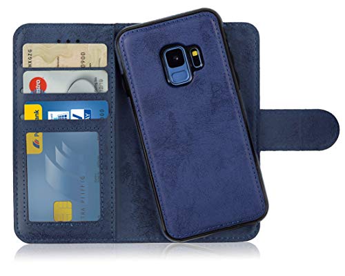 MyGadget Flip Case für Samsung Galaxy S9 - [ abnehmbare Magnet Hülle ] - Handyhülle aus Kunstleder - [ Klapphülle mit Kartenfach ] Schutzhülle in Dunkelblau von MyGadget