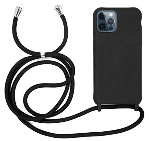 MyGadget Handykette für iPhone 12 | 12 Pro - [ Hülle mit verstellbaren Band ] - TPU Handyhülle mit Handyband zum Umhängen - Kordel Schnur Case Schutzhülle - Schwarz von MyGadget