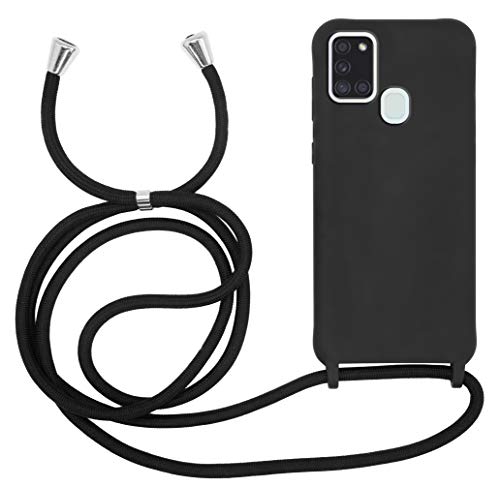 MyGadget Handykette für Samsung Galaxy A21s - [ Hülle mit verstellbaren Band ] - TPU Handyhülle mit Handyband zum Umhängen - Kordel Schnur Case Schutzhülle - Schwarz von MyGadget