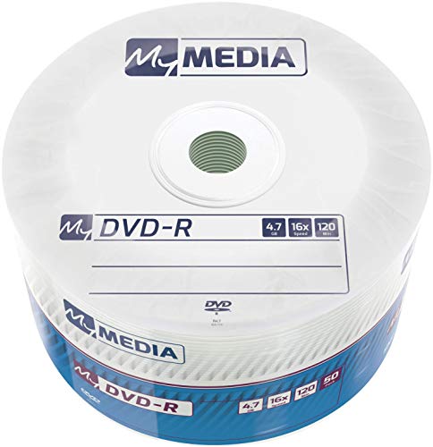 MyMedia DVD‑R 16x 4.7GB, 50er Pack Spindel, DVD Rohlinge beschreibbar, 16-fache Brenngeschwindigkeit & Lange Lebensdauer, DVD-R rewritable, DVD leer, Leere DVD von MyMedia