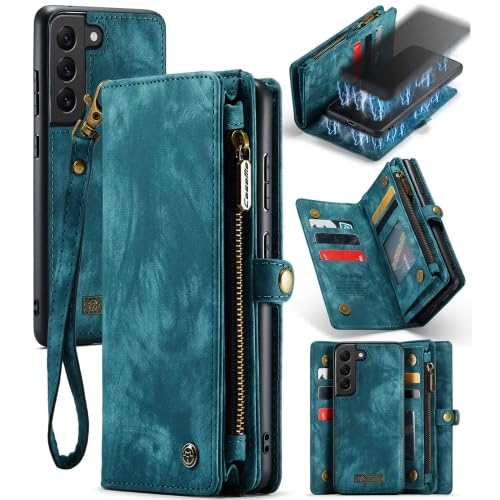 Handyhülle & Tasche für Samsung Galaxy S21 2-in-1 Leder Klapphülle mit abnehmbarem Cover & Geldbörse – Kartenfächer, Münzfach, Magnetverschluss, Flip Case (Blau, S21) von Mycotech