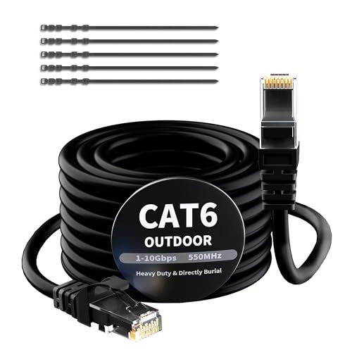 CAT 6 Ethernet Kabel 3 Meter für Außen & Innenbereich,Gigabit Internet Netzwerkkabel,strapazierfähiges,wasserdicht,direkte Verlegung,für POE-Kamera,langes Cat 5e/5 RJ45-LAN-Patchkabel,+Kabelbindern von Mygatti