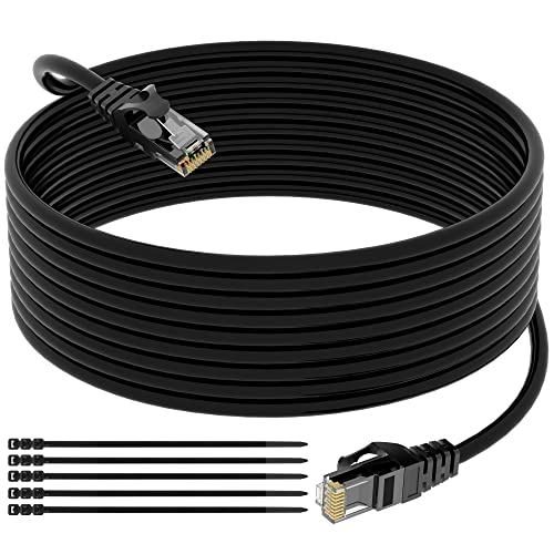 CAT 6 Ethernet Kabel 40 Meter für Außen & Innenbereich,Gigabit Internet Netzwerkkabel,strapazierfähiges,wasserdicht,direkte Verlegung,für POE-Kamera,langes Cat 5e/5 RJ45-LAN-Patchkabel,+Kabelbindern von Mygatti