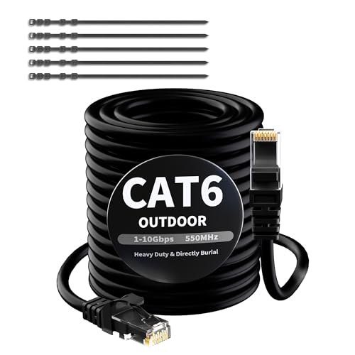 CAT 6 Ethernet Kabel 50 Meter für Außen & Innenbereich,Gigabit Internet Netzwerkkabel,strapazierfähiges,wasserdicht,direkte Verlegung,für POE-Kamera,langes Cat 5e/5 RJ45-LAN-Patchkabel,+Kabelbindern von Mygatti