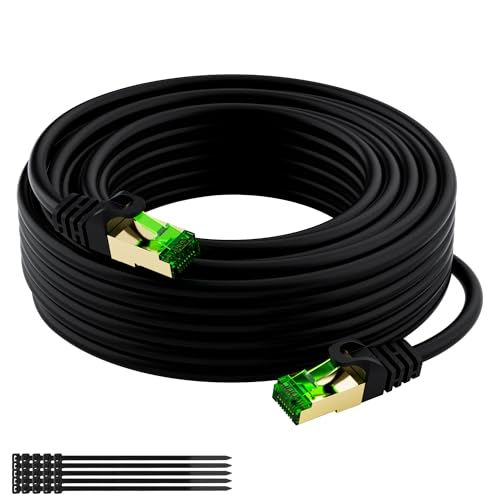 Mygatti 2 Meter CAT 8 Netzwerkkabel 40Gbps für Außen- & Innenbereich,2000MHz S/FTP Ethernet Kabel,Wetterfest,UV-beständig,POE,LAN Kabel,Patchkabel,grün vergoldeter RJ45 Stecker+25 Kabelbindern von Mygatti