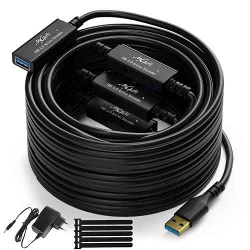 Mygatti 25 m USB 3.0 Aktiv Verlängerungskabel,5Gbps USB Stecker auf Buchse Kabel mit 4 Signalverstärker & Netzteil,USB A Repeater Cable,männlich zu weiblich,Kompatibel mit PC Computer Drucker Scanner von Mygatti