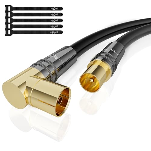 Mygatti 7.5M RG6 4K Antenna Cable 90 ° angled/straight,Satellite cable,Coaxial HD TV Cable - 75 Ohm IEC- Gold-Plated Sturdy Metal Connectors, for Digital and Analog TV,with 5 cable ties von Mygatti