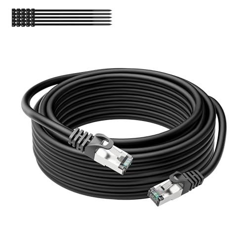 Mygatti CAT 6 Netzwerkkabel(Schwarz,10 Meter) für Außen&Innenbereich,FTP,Wetterfest,UV-beständig,10 Gigabit Ethernet Kabel,Wlan Kabel,POE,Lan kabel,Cat 6a,26AWG,Vernickelter Stecker+Kabelbindern von Mygatti