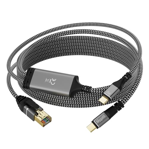 Mygatti USB-C+100W PD auf Ethernet-Adapter(3 Meter),1 Gbps Gigabit Typ C auf RJ45 LAN-Netzwerkadapter mit Stromversorgung–Kompatibel mit Laptop,MacBook Pro/Air,Dell XPS,iPad Pro,iPhone15/Pro von Mygatti