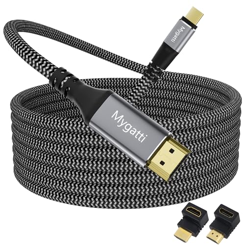 USB-C-auf-HDMI-Kabel 10 Meter, Typ-C auf HDMI 4K UHD (Thunderbolt 4/3-kompatibel), mit 90-Grad- und 270-Grad-Winkel-HDMI-Adapter, kompatibel mit der iPhone 15-Serie, MacBook Pro/Air, iPad Pro/Air usw. von Mygatti