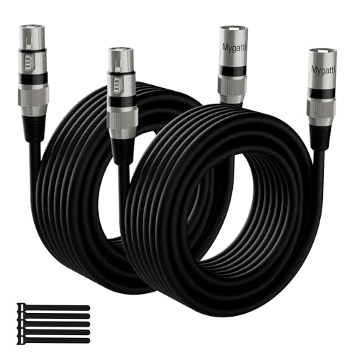 XLR-Kabel Mikrofonkabel 10m(2 pack,schwarz),Stecker auf Buchse,3 polig abgeschirmt ausbalanciert DMX-Patchkabel,mit EMI-und RFI-Unterdrückung,Kompatibel mit Verstärker,Lautsprecher+5 Kabelbinder von Mygatti