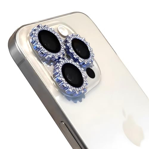 Myriadunsell Kameraobjektivschutz für iPhone 11/iPhone 12/iPhone 12 Mini, 9H gehärtete Glasfolie Metall-Einzelring-Set mit Diamanten Glitzernde Kameraabdeckung für Mädchen und Frauen Yuanfeng Blau von Myriadunsell