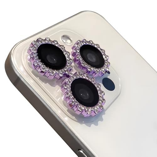 Myriadunsell Kameraobjektivschutz für iPhone 13/iPhone 13 Mini, 9H gehärtete Glasfolie Metall-Einzelring-Set mit Diamanten Glitzernde Kameraabdeckung für Mädchen und Frauen Helles Lila von Myriadunsell