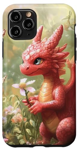 Hülle für iPhone 11 Pro Niedlicher Blumengartendrache mit Schmetterlingen von Mystical Medieval Dragon Legends Merchandise