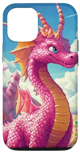 Hülle für iPhone 14 Pro Verspielter rosa Drache erkundet ein skurriles Süßigkeitenland von Mystical Medieval Dragon Legends Merchandise