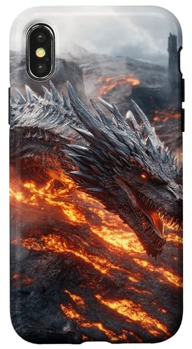 Hülle für iPhone X/XS Heftiger Drache, der mit Intensität durch geschmolzene Lava strömt von Mystical Medieval Dragon Legends Merchandise