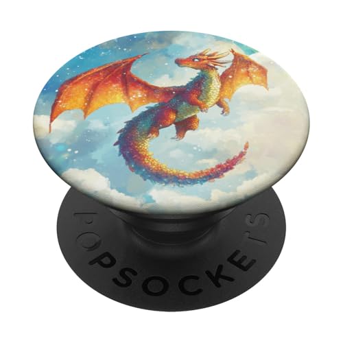 Niedlicher Regenbogen-Flugdrache – Fantasy-Kunst PopSockets mit austauschbarem PopGrip von Mystical Medieval Dragon Legends Merchandise