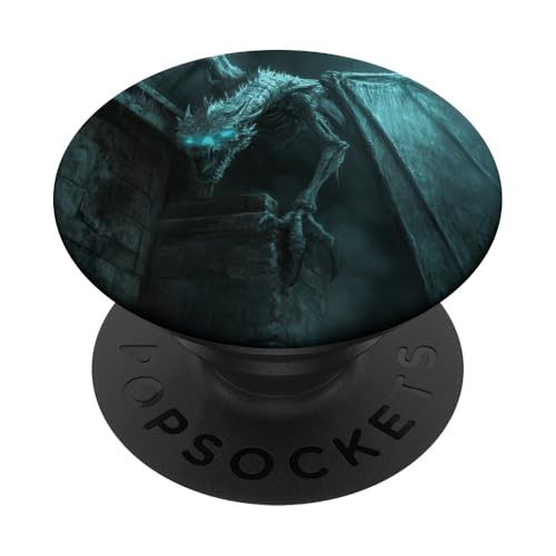 Spektraler Frostdrache in einer Spukfestung PopSockets mit austauschbarem PopGrip von Mystical Medieval Dragon Legends Merchandise