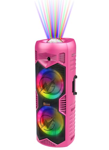 Let's Go Party 5150 Musikbox Bluetooth : Ultimativer Rosa Partybox mit 200W 6-Zoll-Doppellautsprechern - Tragbarer Karaoke Lautsprecher mit drahtlosem Mikrofon, 5H Spielzeit, Fernbedienung & Lichtshow von N-Gear