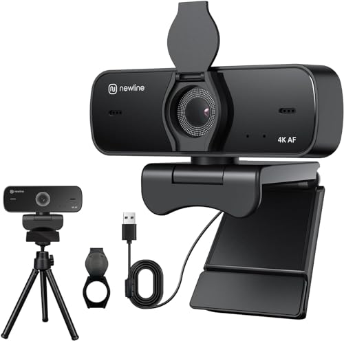 NewlineWork 4k PC Webcam mit 2 Mikrofonen mit Rauschunterdrückung, Autofokus, Lichtkorrektur, mit Privacy Shutter und Stativ, USB 2.0 UHD Webcam für PC Mac Desktop Skype Streaming von N newline
