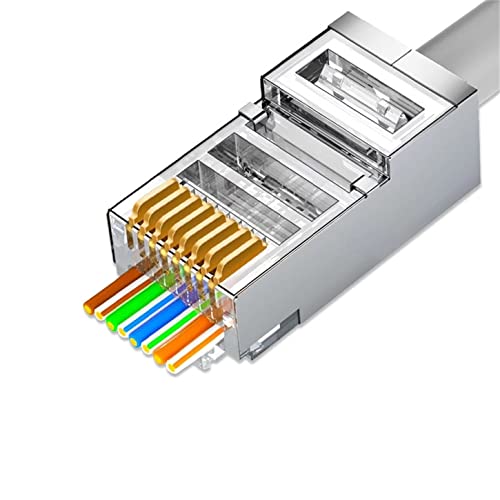 NAERSI® geschirmter RJ45-Verbindungsstück-Durchgang durch Cat6 50 Pcs, Ethernet-RJ45-Stecker für Cat6/Cat5/Cat5e UTP-Festkörper-gestrandetes Netzwerkkabel, Interferenz-beständig von NAERSI