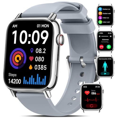 2025 Neu Smartwatch mit 𝐁𝐥𝐮𝐭𝐳𝐮𝐜𝐤𝐞𝐫/𝐄𝐊𝐆/𝐇𝐑𝐕, 1.83’’ Zoll Fitnessuhr Herren Damen mit Blutdruck, Herzfrequenz, SpO2, Schlaf, 140+ Sportmodi IP68 Wasserdicht, Android und iOS, Silber von NAIXUES