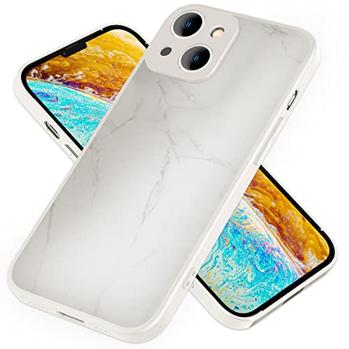 NALIA Glashülle Marmoroptik kompatibel mit iPhone 14 Plus Hülle, Splitterfest Kratzfest Anti-Fingerabdruck Silk Touch Matt, 9H Tempered Glass Hardcase & Silikon Rahmen, Schutzhülle, Farbe:Weiß von NALIA