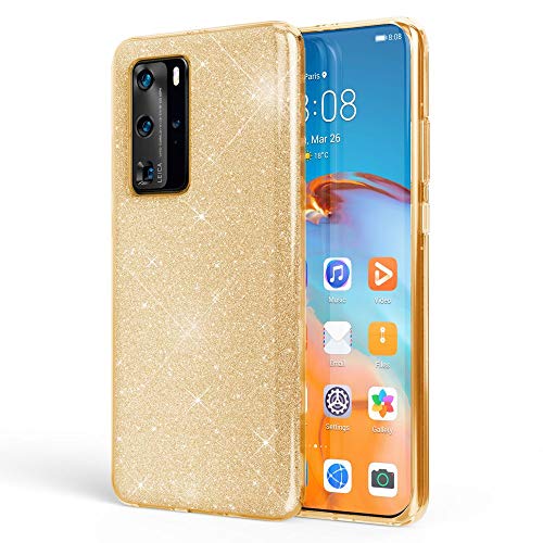 NALIA Glitter Case kompatibel mit Huawei P40 Pro Hülle, Diamant Schutzhülle Bling Cover Silikon Handyhülle Phone Etui, Strass Handy-Tasche Backcover Bumper Skin Glänzend Ultra-Slim, Farbe:Gold von NALIA