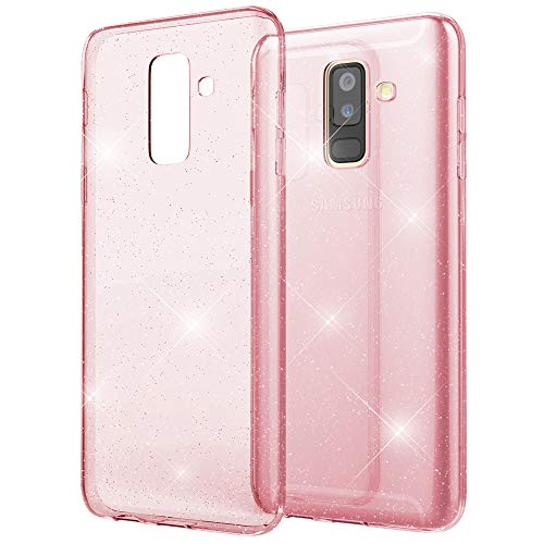 NALIA Glitter Hülle kompatibel mit Samsung Galaxy A6 Plus, Glitzer Handyhülle Ultra-Slim Silikon Case Cover Schutzhülle, Bling Handy-Tasche Bumper, Dünnes Strass Phone Backcover, Farbe:Pink von NALIA