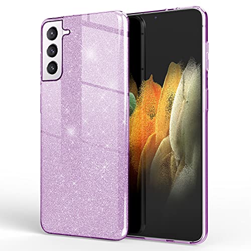 NALIA Glitzer Handyhülle kompatibel mit Samsung Galaxy S21 Plus Hülle, Bling Silikon Cover Case Glänzend Glitter Bumper Etui, Telefon Strass Diamant Backcover Handy-Tasche Schutzhülle, Farbe:Lila von NALIA