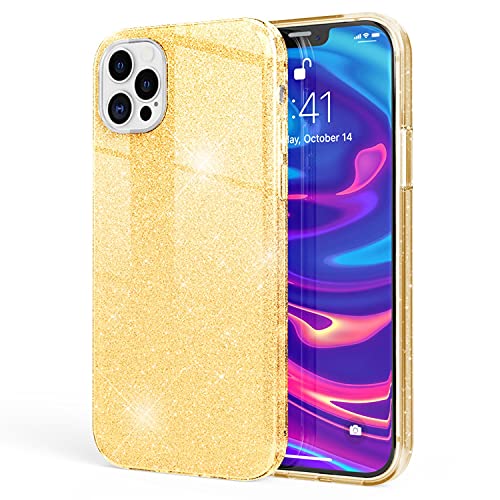 NALIA Glitzer Handyhülle kompatibel mit iPhone 12 Pro Max Hülle, Bling Silikon Cover Glitter Case Bumper Etui Glänzend, Strass Diamant Backcover Handy-Tasche Schutzhülle Diamond Skin, Farbe:Gold von NALIA