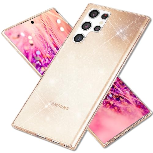 NALIA Glitzernde Klarsichthülle kompatibel mit Samsung Galaxy S24 Ultra Hülle, Durchsichtige Silikon Schutzhülle mit integrierten Diamant Pailletten, Schlanke Glamour Glitzerhülle, Farbe:Gold von NALIA