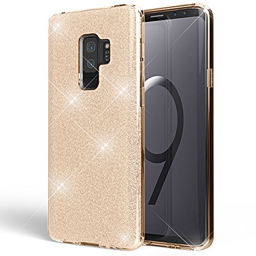 NALIA Handyhülle kompatibel mit Samsung Galaxy S9 Plus, Glitzer Ultra-Slim Silikon-Case Back-Cover Schutz, Glitter Sparkle Handy-Tasche Bumper, Dünnes Bling Strass Phone Etui, Farbe:Gold von NALIA