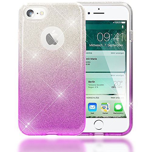 NALIA Handyhülle kompatibel mit iPhone 7, Glitzer Ultra-Slim Silikon-Case Back-Cover Schutz-Hülle, Glitter Farbverlauf Sparkle Handy-Tasche, Dünnes Bling Strass Smart-Phone Thin Etui - Silber/Lila von NALIA