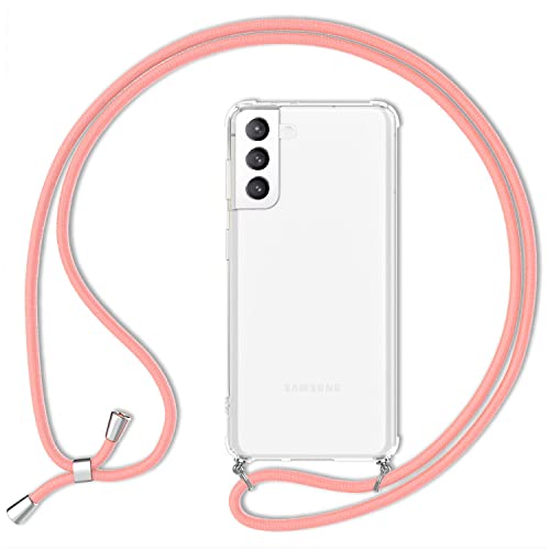 NALIA Handyhülle mit Kette kompatibel mit Samsung Galaxy S21 FE Hülle, Transparente Schutzhülle & Handy-Schnur zum Umhängen, Robust Vergilbungsfrei Klar, Hardcase & Silikon Rahmen, Farbe:Pink von NALIA