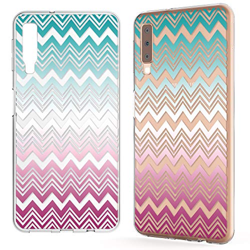 NALIA Hülle kompatibel mit Samsung Galaxy A7 2018, Motiv Handyhülle Slim Silikon Case Cover Schutzhülle Dünn Durchsichtig, Etui Handy-Tasche Backcover Transparent Bumper, Designs:Colorful Lines von NALIA