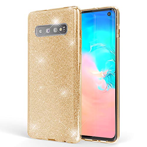 NALIA Hülle kompatibel mit Samsung Galaxy S10, Glitzer Handyhülle Ultra-Slim Silikon-Case Back-Cover Schutzhülle, Glitter Sparkle Handy-Tasche Bumper Dünnes Bling Strass Etui Schutz, Farbe:Gold von NALIA