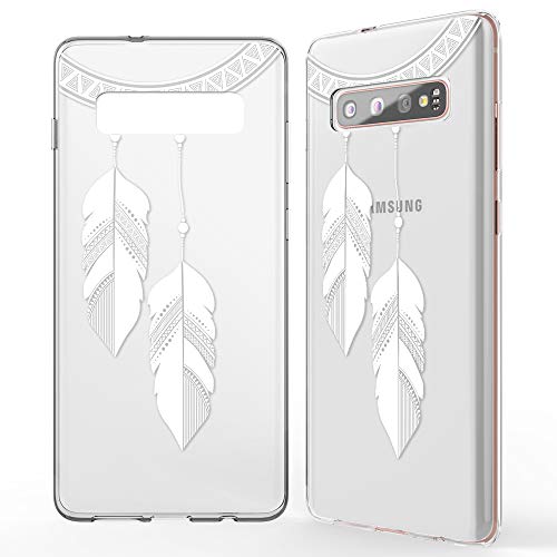 NALIA Hülle kompatibel mit Samsung Galaxy S10 Plus, Motiv Handyhülle Slim Silikon Case Cover Schutzhülle Dünn Durchsichtig, Etui Handy-Tasche Backcover Transparent Bumper, Designs:Chain Feathers von NALIA