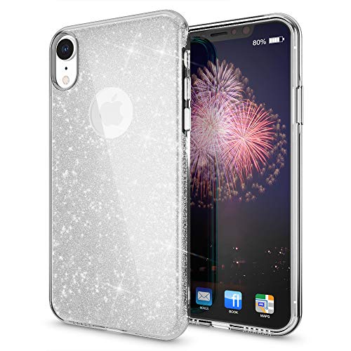 NALIA Hülle kompatibel mit iPhone XR, Handyhülle Glitzer Ultra-Slim Silikon-Case Back-Cover Schutzhülle, Glitter Sparkle Handy-Tasche Bumper, Dünnes Bling Strass Etui, Farbe:Silber von NALIA