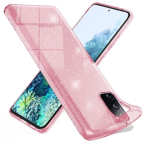 NALIA Klare Glitzerhülle kompatibel mit Samsung Galaxy S20 FE Hülle, Durchsichtige Bling Silikon Schutzhülle Diamant Handy-Tasche Dünn, Clear Glitter Case Handyhülle Phone Cover, Farbe:Pink von NALIA