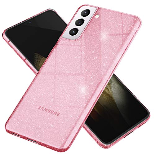 NALIA Klare Glitzerhülle kompatibel mit Samsung Galaxy S21 Hülle, Durchsichtige Bling Silikon Schutzhülle Diamant Handy-Tasche Dünn, Clear Glitter Case Handyhülle Phone Cover Etui, Farbe:Pink von NALIA