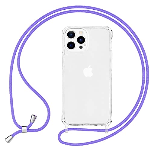 NALIA Klares Hybrid Case mit Kette kompatibel mit iPhone 13 Pro Max Hülle, Transparent Anti-Gelb Robust Stoßfest Verstärkte Ecken Hardcase & Silikon Rahmen, Schutzhülle & Handy-Schnur, Farbe:Lila NALIA Klares Hybrid Case mit Kette kompatibel mit iPhone 13 Pro Max Hülle, Transparent Anti-Gelb Robust Stoßfest Verstärkte Ecken Hardcase & Silikon Rahmen, Schutzhülle & Handy-Schnur, Farbe:Lila von NALIA