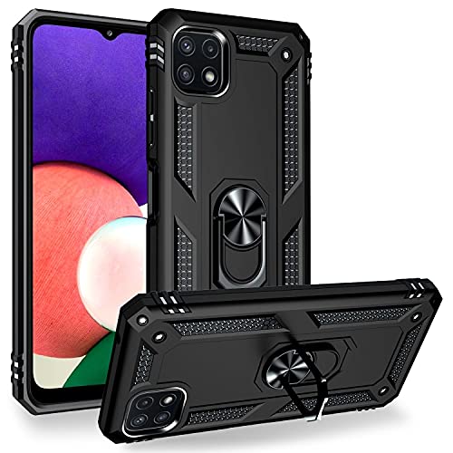 NALIA Military-Style Ringhülle kompatibel mit Samsung Galaxy A22 5G Hülle, Extrem Schützend Stoßfest Outdoor, 360° Ring für Standfunktion & KFZ-Halterung, Hardcase & Silikon Cover Case, Farbe:Schwarz von NALIA