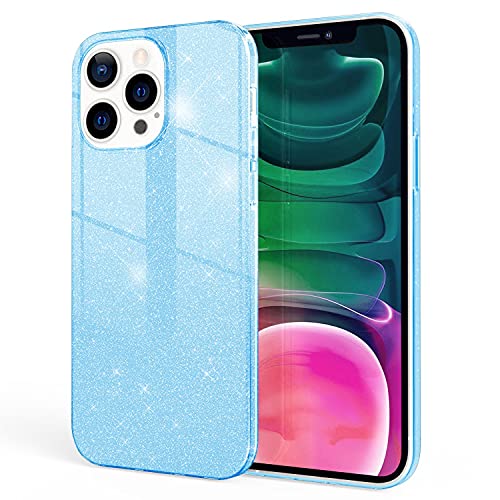 NALIA Robuste Glitzerhülle kompatibel mit iPhone 13 Pro Hülle, Stoßfeste Glänzende Glitzer Hybrid Schutzhülle Verstärkte Silikon Handyhülle, Glitter Case Diamant Bling Strass Cover, Farbe:Blau von NALIA